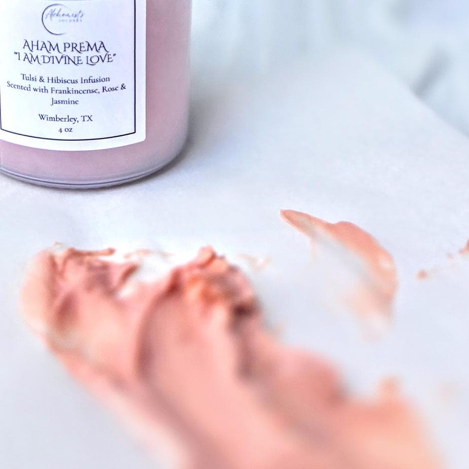 Aham Prema “I am Divine Love,” Hibiscus & Tulsi Body Cream scented with Rose + Frankincense + Geranium