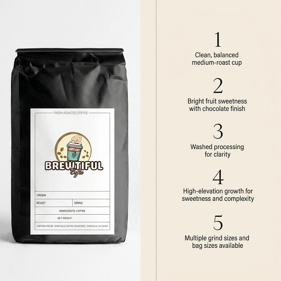 Single Origin Colombian Coffee Beans, Castillo & Caturra, Medium Roast, Citrus Berry Chocolate Notes, 12 oz Bag