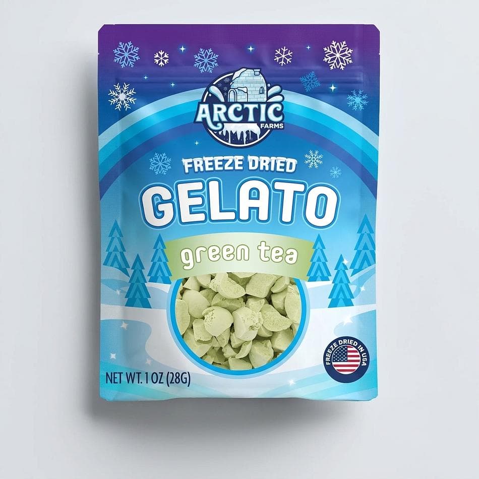 Freeze-Dried Green Tea Gelato Bites, Real Green Tea Powder, Melt-in-Your-Mouth Crunch, Shelf-Stable Snack, 1 oz Bag