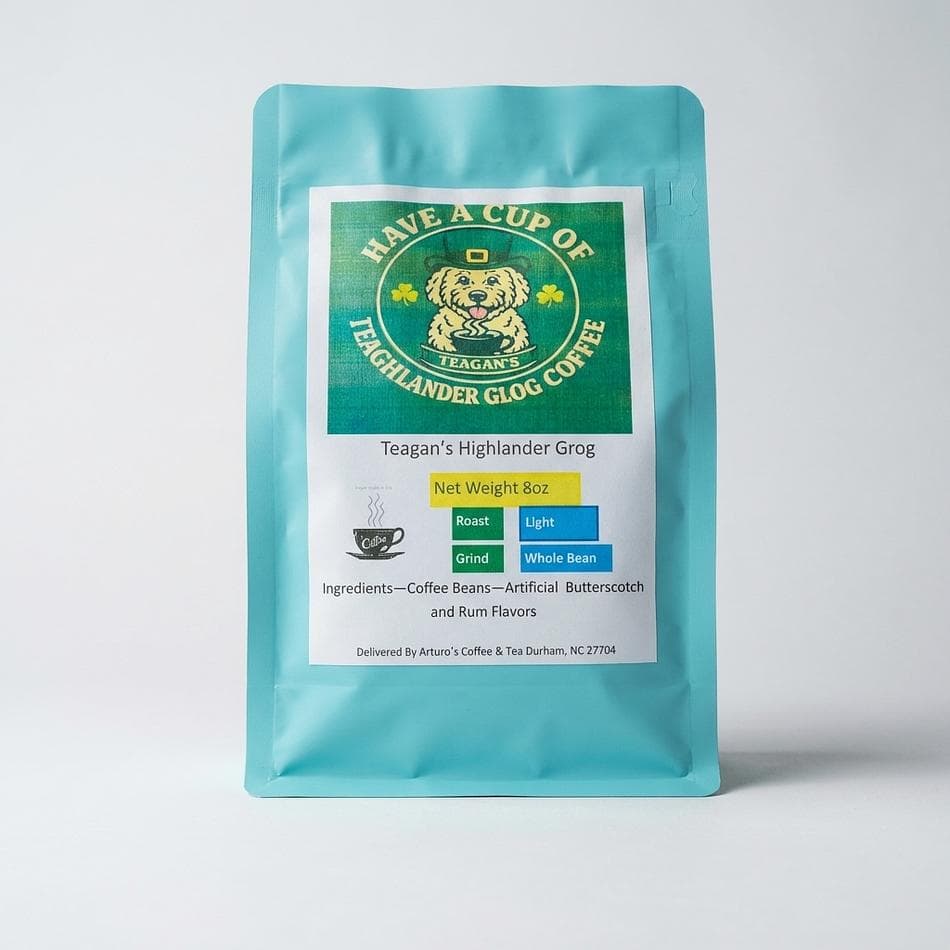 Flavored Light Roast Coffee, Butterscotch & Rum, Gift Bundle with Ceramic Mug, 8 oz Bag + 11 oz Mug