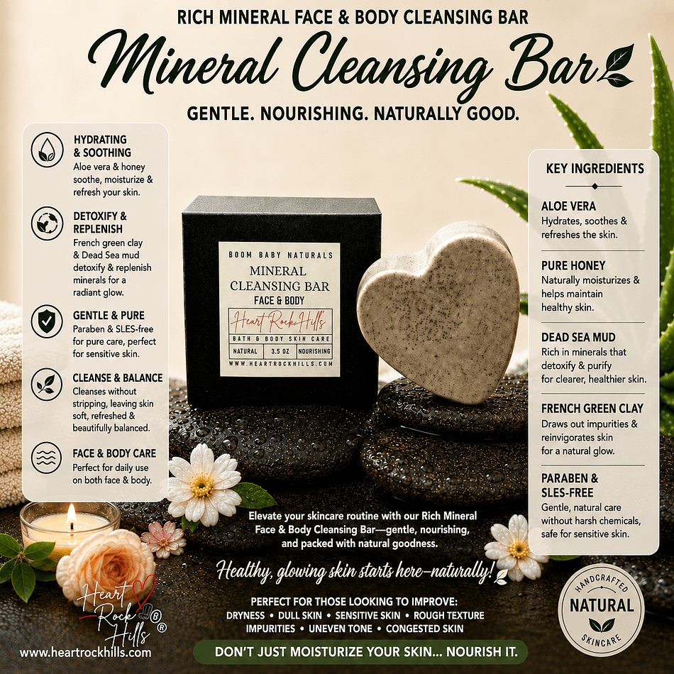 Mineral Cleansing Bar Soap, Dead Sea Mud & Clay, Deep Cleansing for Face & Body.