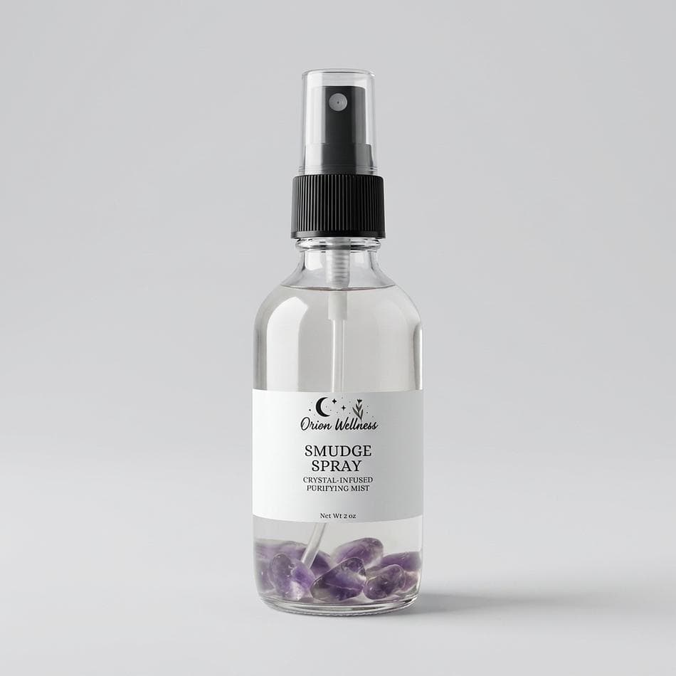 Crystal-Infused Smudge Spray, Sage + Palo Santo + Lavender, Smoke-Free Space Clearing Mist, Amethyst & Clear Quartz, 4 oz