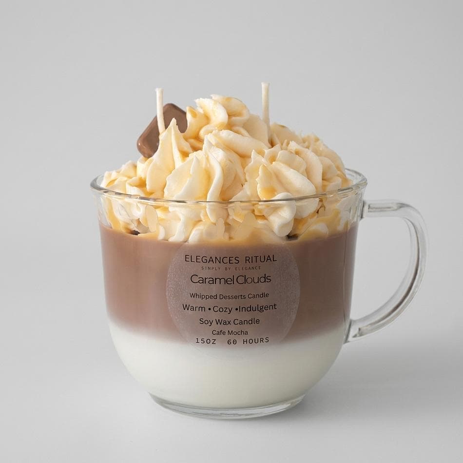 Whipped Dessert Soy Candle, Cafe Mocha & Vanilla, Cozy Coffee Bakery Scent, 15 oz Jar, 60-Hour Burn