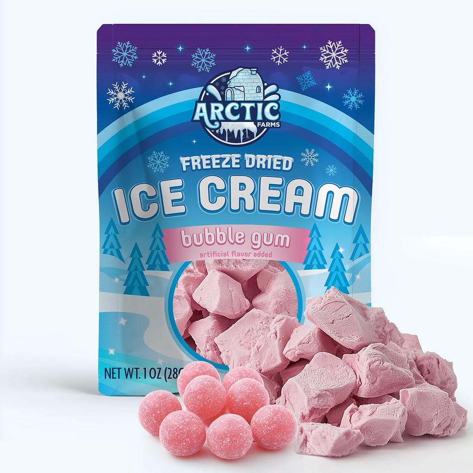 Freeze-Dried Ice Cream Bits, Bubble Gum, No-Melt Crunchy Snack, Shelf-Stable, Pack of 3 Resealable Bags (1 oz each)