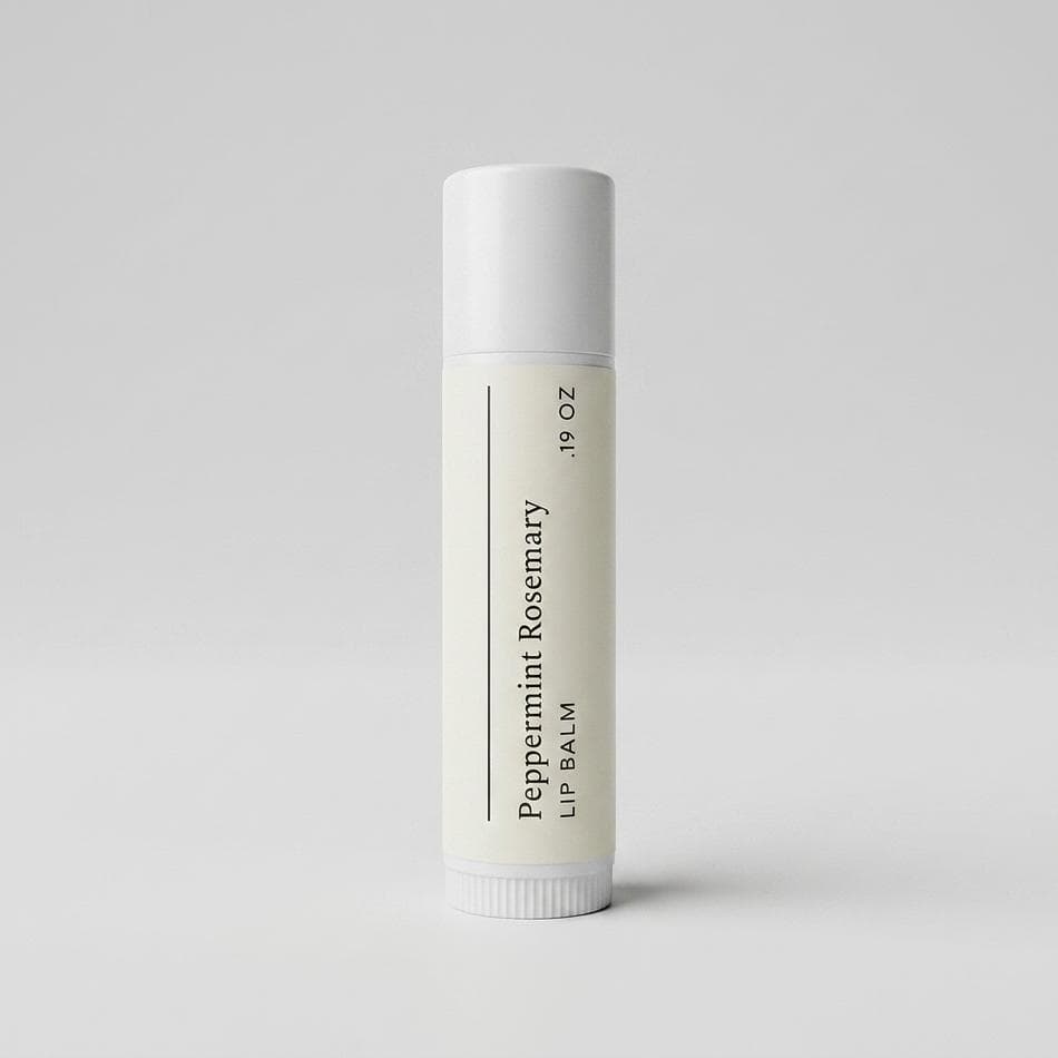 Natural Beeswax Lip Balm, Peppermint & Rosemary, Deep Hydration for Chapped Lips, 0.17 oz Tube
