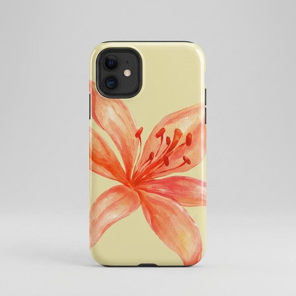 Dual-Layer Protective iPhone Case, Tiger Lily Floral Print, Shockproof PC + TPU, Glossy/Matte, iPhone 11–17 Series