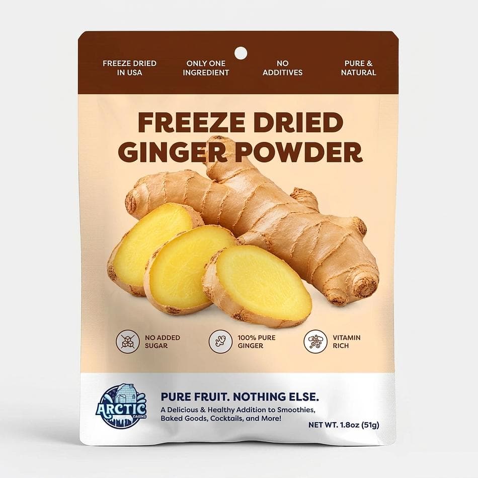 Freeze-Dried Ginger Powder, 100% Ginger Root, Bright Spicy Flavor for Tea & Smoothies, 1.8 oz Resealable Pouch