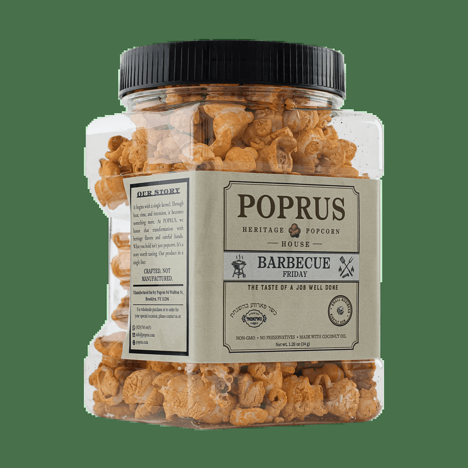 BBQ Popcorn, Coconut Oil & Spices, Smoky-Sweet Savory Crunch, Kosher Parve Dairy-Free, 1.20 oz Bottle