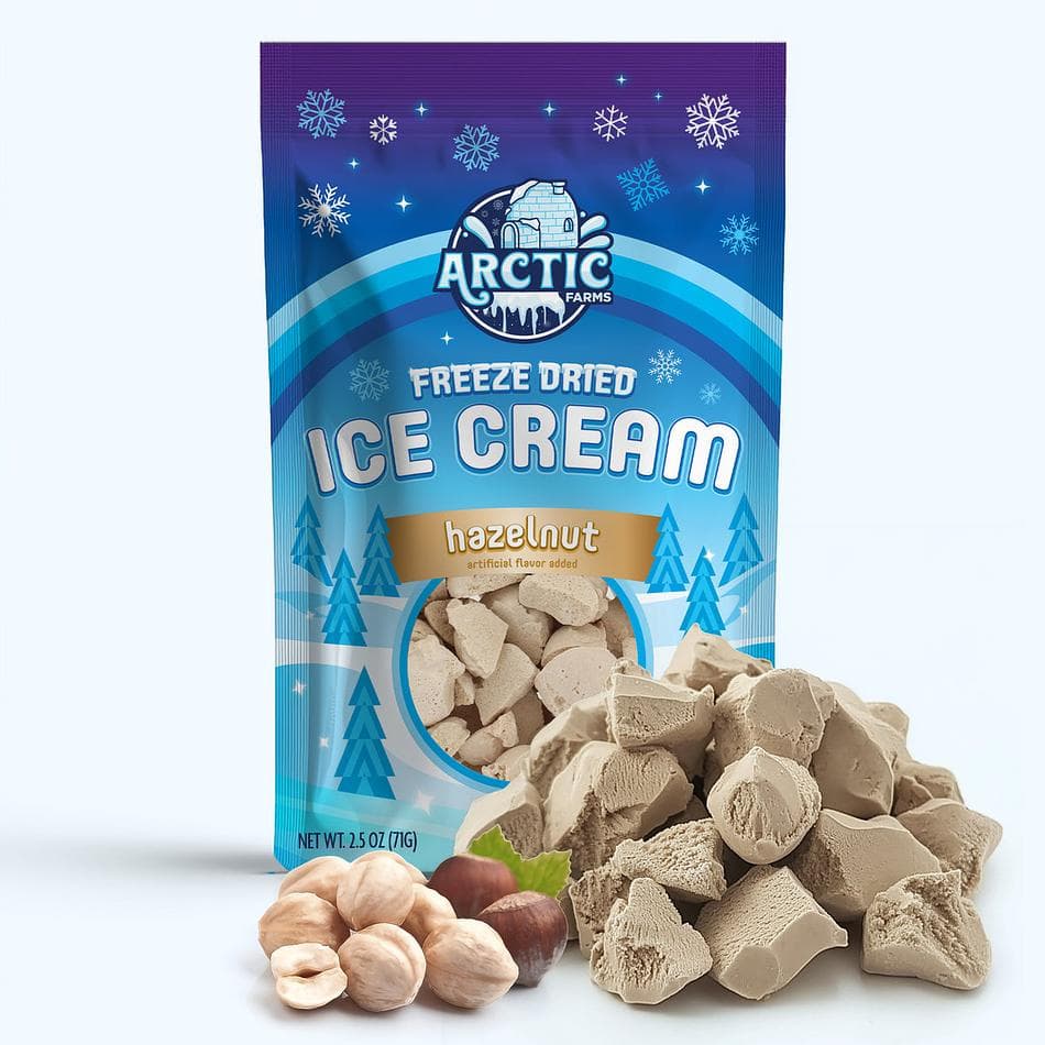 Freeze-Dried Ice Cream Bits, Hazelnut, No-Melt Crunchy Snack, Shelf-Stable, Large Resealable Bag (2.5 oz)