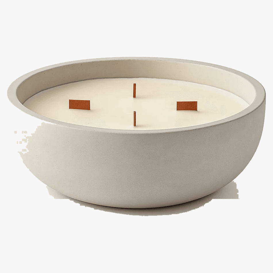 Concrete Bowl Candle, Soy & Coconut Wax, Multi Wooden Wick Crackling Ambiance, 22.5 oz XL Statement Candle