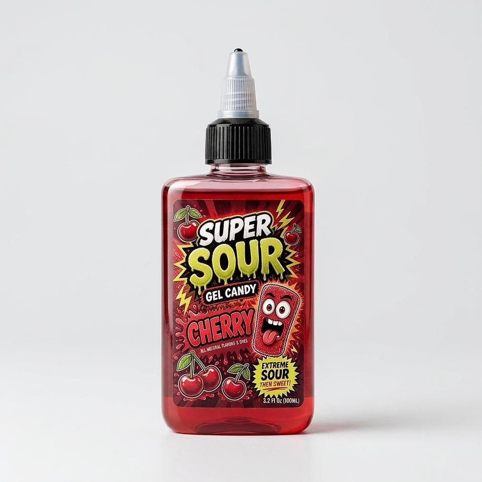 Super Sour Cherry Gel Candy, Cherry Flavor, Extreme Sour Squeeze Bottle, 100ml (3.4 fl oz)