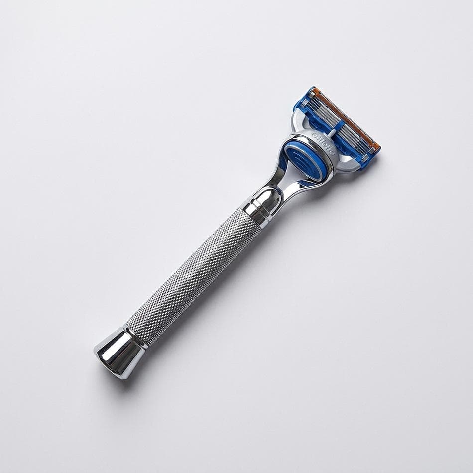 Fusion-Compatible 5-Blade Razor Handle, Chrome Knurled Grip, Clean Close Shave Control, Includes 1 Cartridge