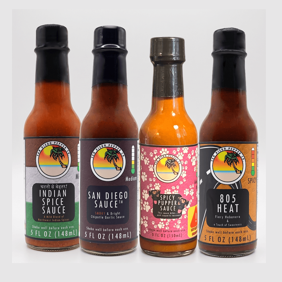 Hot Sauce Variety Pack, 4 Bottles, San Diego-Style Flavors, Gift Set Sampler, Includes San Diego Sauce, 805 Heat + More