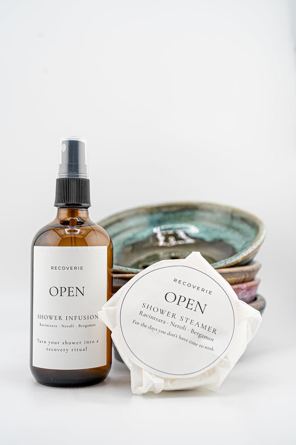 Aromatherapy Shower Ritual Set, Essential Oils, Steamer + Ceramic Dish + Shower Spray, Spa-Like Reset, 3-Piece Kit
