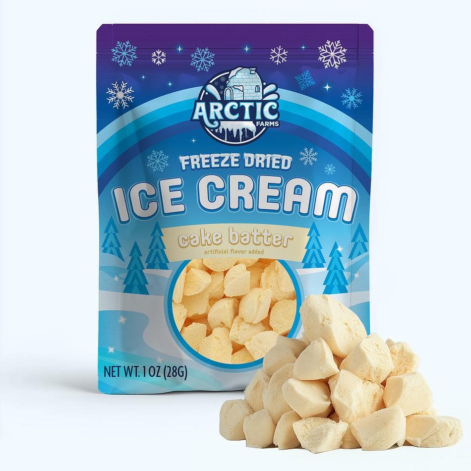 Freeze-Dried Ice Cream Bits, Cake Batter, No-Melt Crunchy Snack, Shelf-Stable, Resealable Bag (1 oz)
