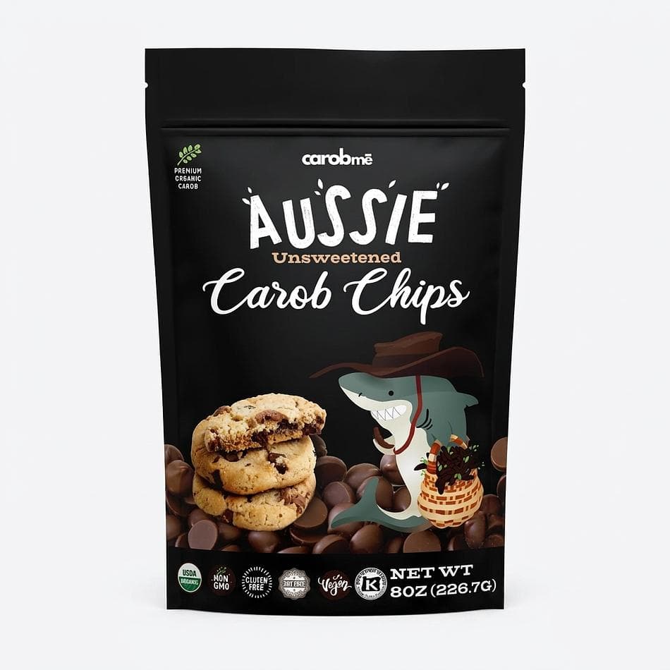 Unsweetened Organic Carob Chips, Aussie Carob Powder, Caffeine-Free Chocolate Alternative, Vegan Baking Chips, 8 oz Bag