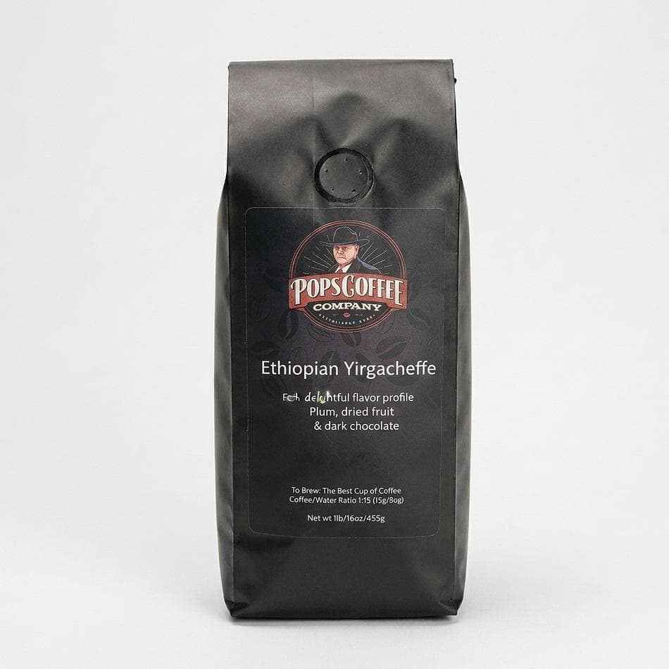 Ethiopian Yirgacheffe Coffee Beans, Air-Roasted, Plum & Dark Chocolate Notes, Fresh Roasted, 1 lb Whole Bean or Ground