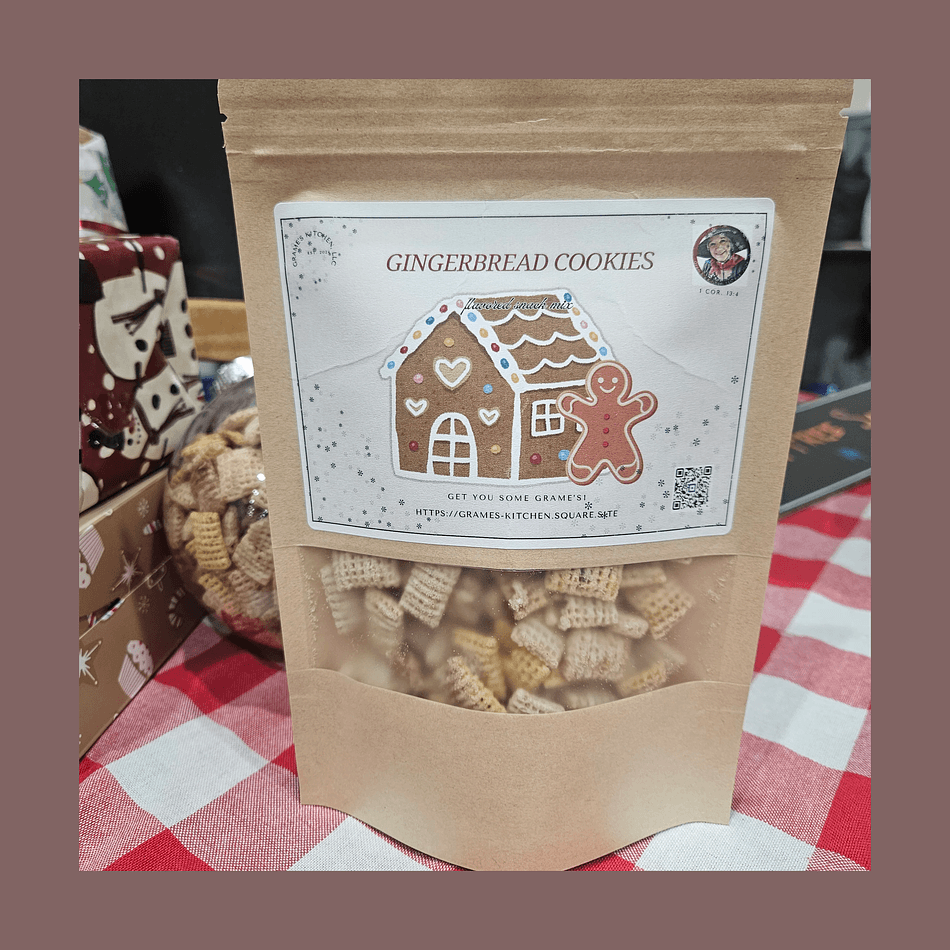 Gingerbread Snack Mix, Holiday Cookie Spice Crunch, Gourmet Party Mix, 2.5 oz Bag