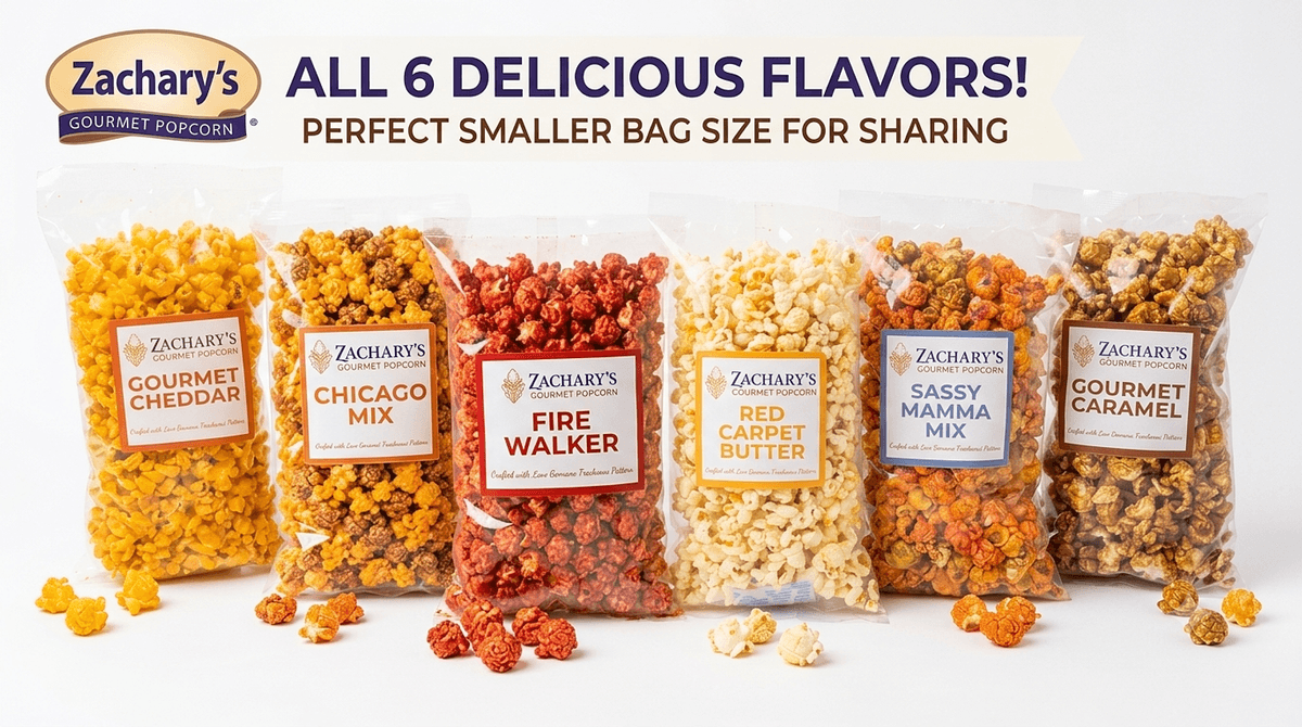 Gourmet Popcorn Variety Pack, Cheddar, Caramel & Butter, Fresh Small-Batch, Non-GMO, 6 Medium Bags (2.7–4.4 oz)