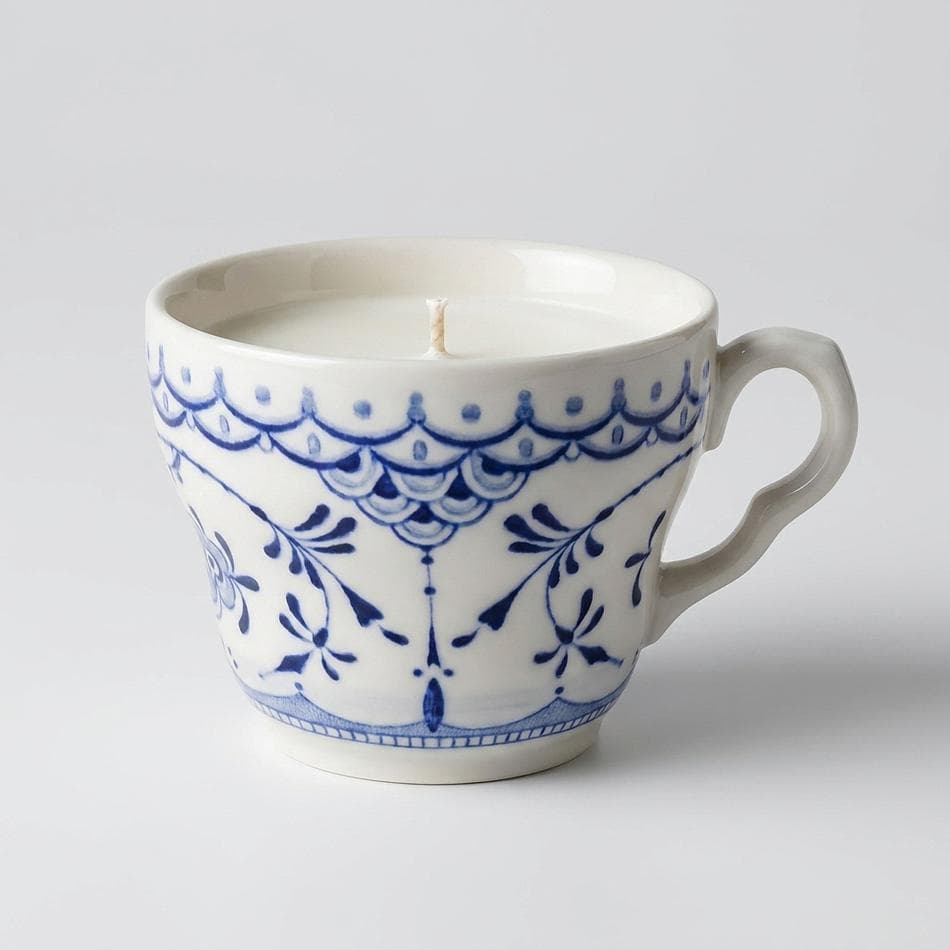 Soy Candle in Vintage Ironstone Teacup, Coffee, Caramel & Vanilla, Cozy Café Scent, 4.65 oz, Single Cup