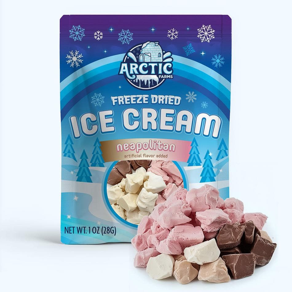 Freeze-Dried Ice Cream Bits, Neapolitan, No-Melt Crunchy Snack, Shelf-Stable, Resealable Bag (1 oz)