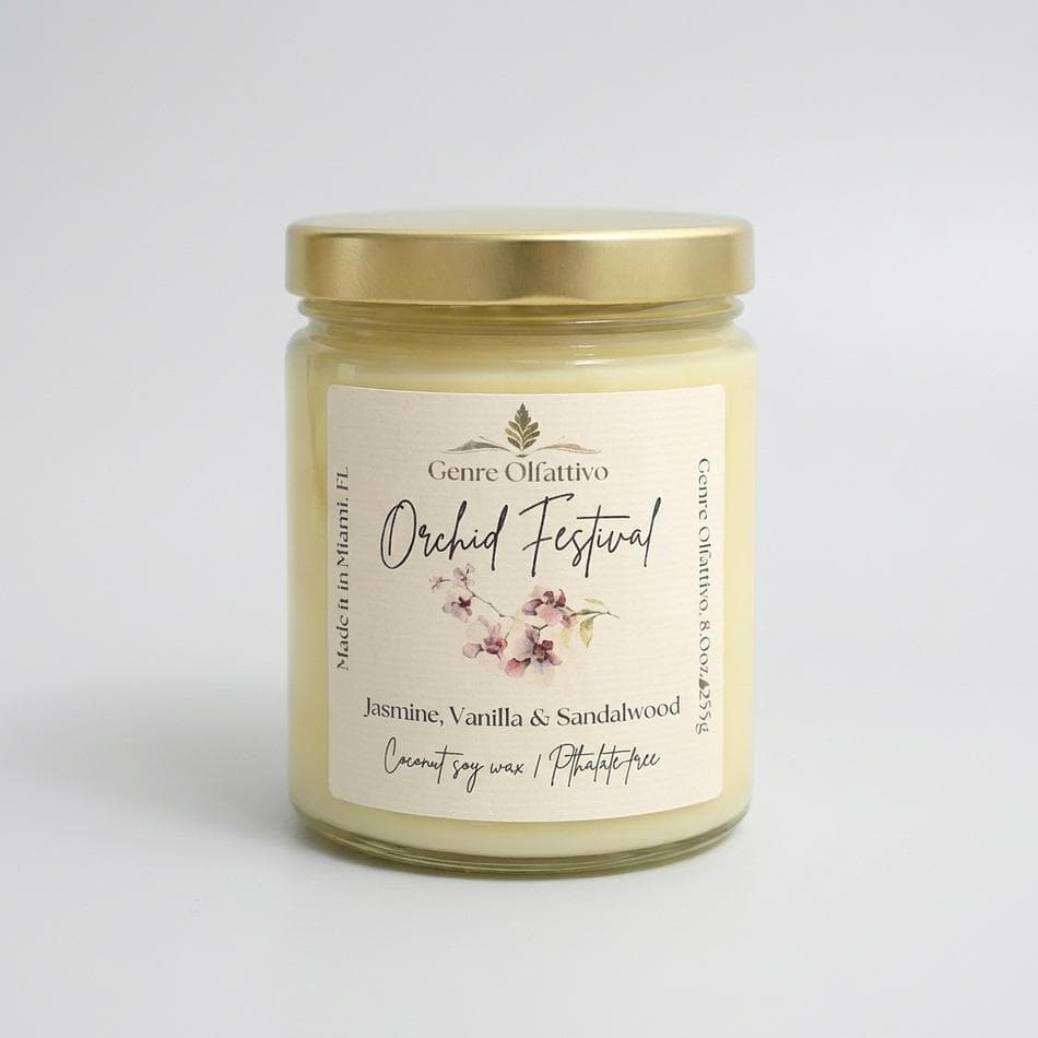 Orchid Festival, Jasmine Vanilla & Sandalwood, Warm Floral-Woody Home Fragrance, 9oz Jar