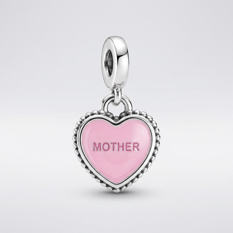 European Charm Beads Set, Pink Enamel & Rhinestones, Love/Mom/Pet Awareness Charms, Fits Snake Chain Bracelets, 10pcs