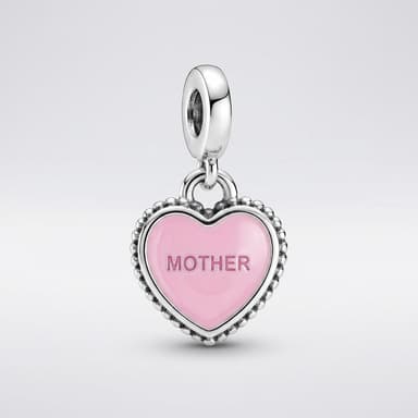 European Charm Beads Set, Pink Enamel & Rhinestones, Love/Mom/Pet Awareness Charms, Fits Snake Chain Bracelets, 10pcs