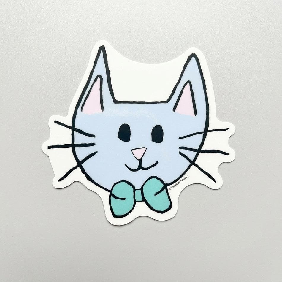 Waterproof Cat Sticker, Classic White Vinyl, Removable & Dishwasher Safe, Cute Kitty Decal, 4x4 in