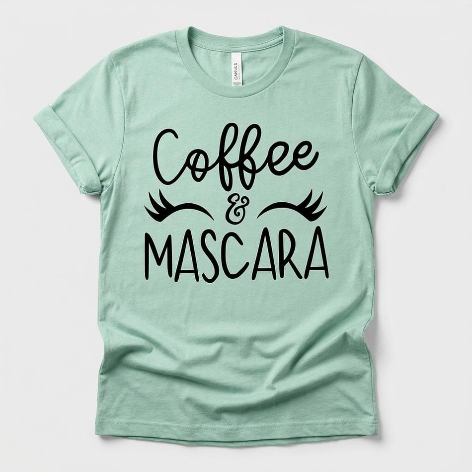 Graphic T-Shirt, Coffee & Mascara Slogan, Airlume Cotton Bella+Canvas 3001, Soft Unisex Fit, XS–3XL