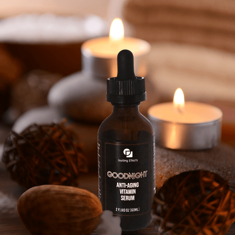 Vitamin  C & E, Hyaluronic Acid & Bakuchiol, Brightening  GOODNIGHT Vitamin Serum , 2 oz Glass Dropper