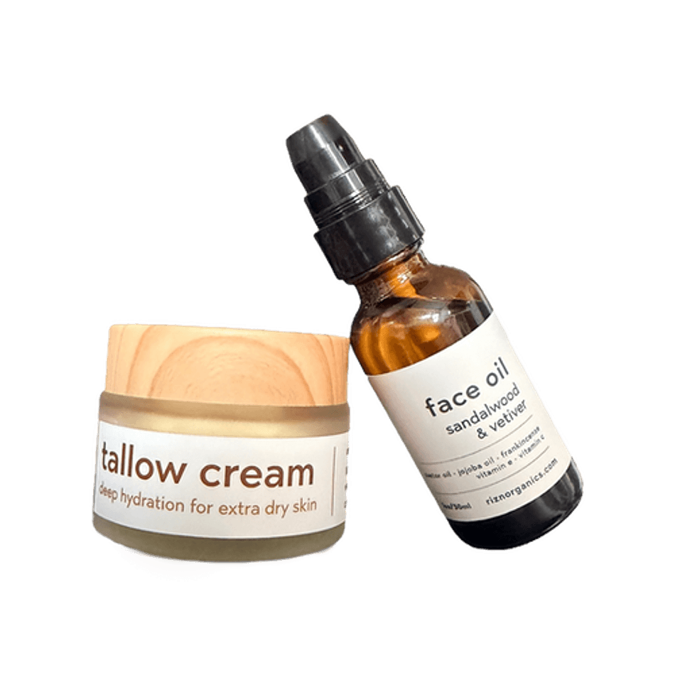 Face Oil + Tallow Face Cream Gift Set, Castor & Jojoba Oils, Deep Hydration for Dry/Aging Skin, 1 oz + 1.7 oz