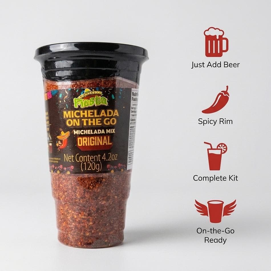 Single-Serve Michelada Mix Cup, Spicy Rim, Original Flavor, Add Beer, Includes Banderilla, 1 Cup