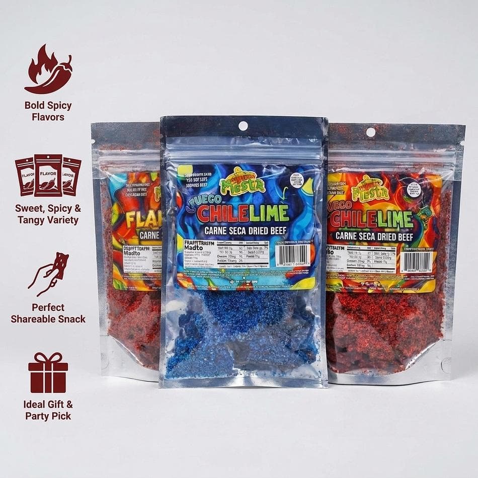 Beef Jerky Bundle, Spicy Mexican-Inspired Flavors, Sweet Heat Snack Variety Pack, Giftable Resealable Bags