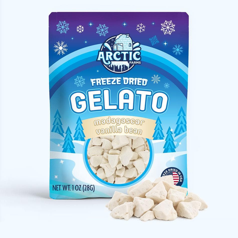 Freeze-Dried Gelato Bites, Madagascar Vanilla Bean, No-Melt Dessert Snack, Pack of 3 Resealable Bags (1 oz each)