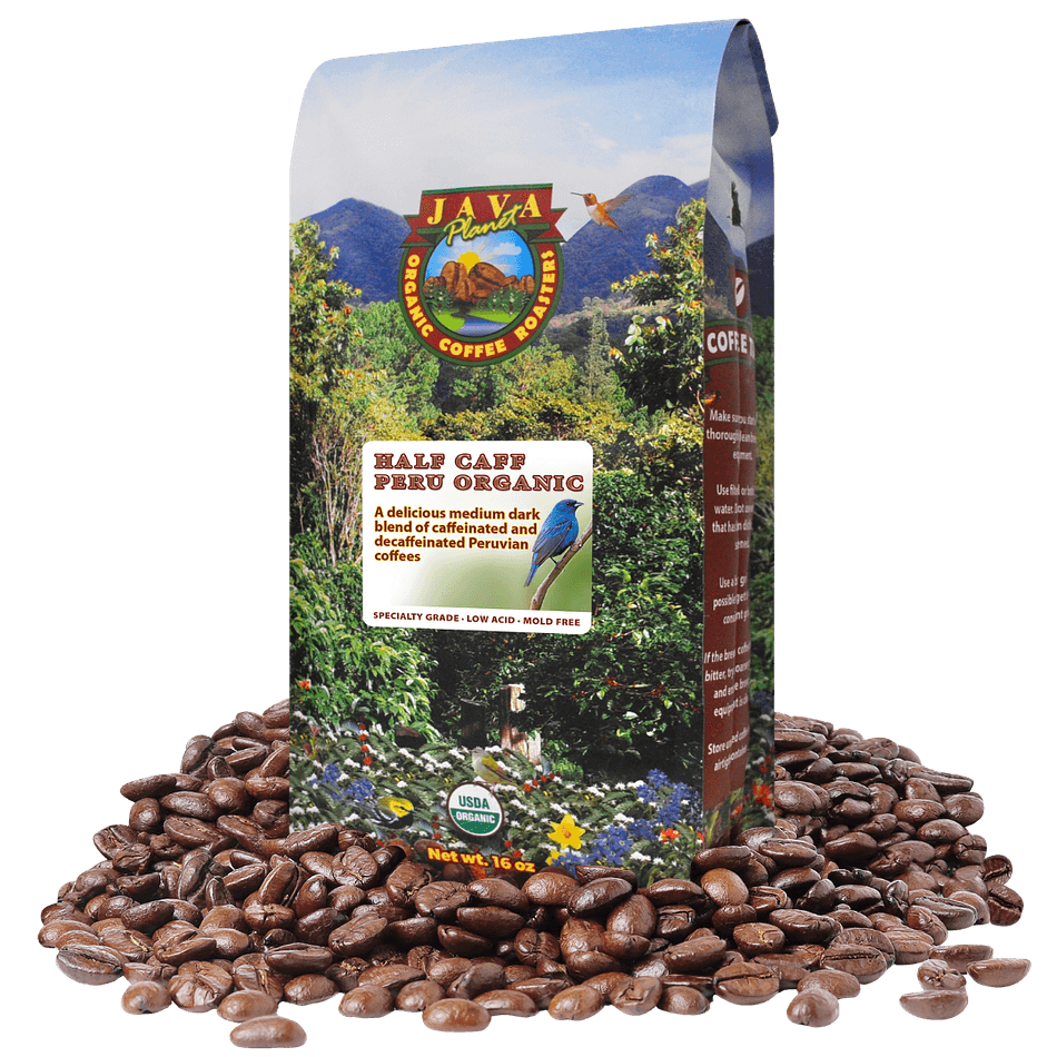 Java Planet Half Caff Peru Organic Coffee – Medium-Dark Roast, Smooth & Low Acid, Whole Bean, 1 lb