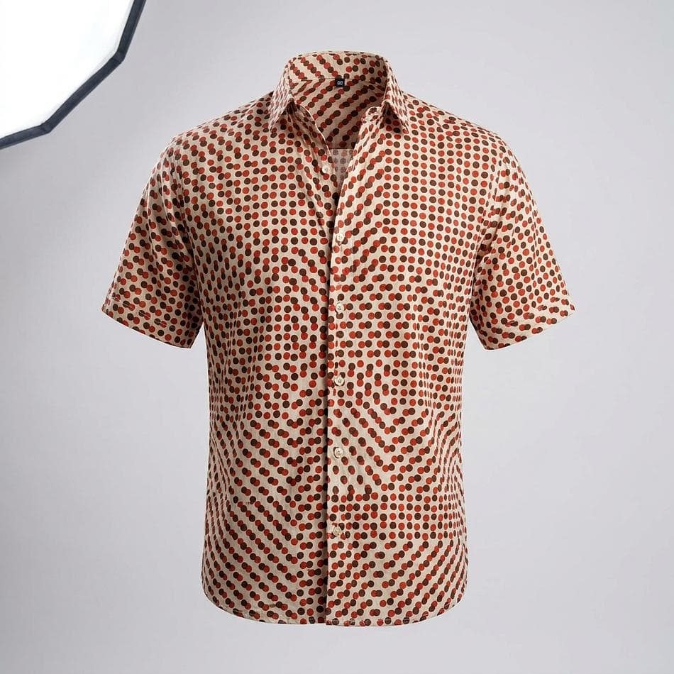 Men’s Short Sleeve Button-Down Shirt, Hand Block Print, Natural Dyes, Easy Summer Fit, Sizes S/M–L/XL