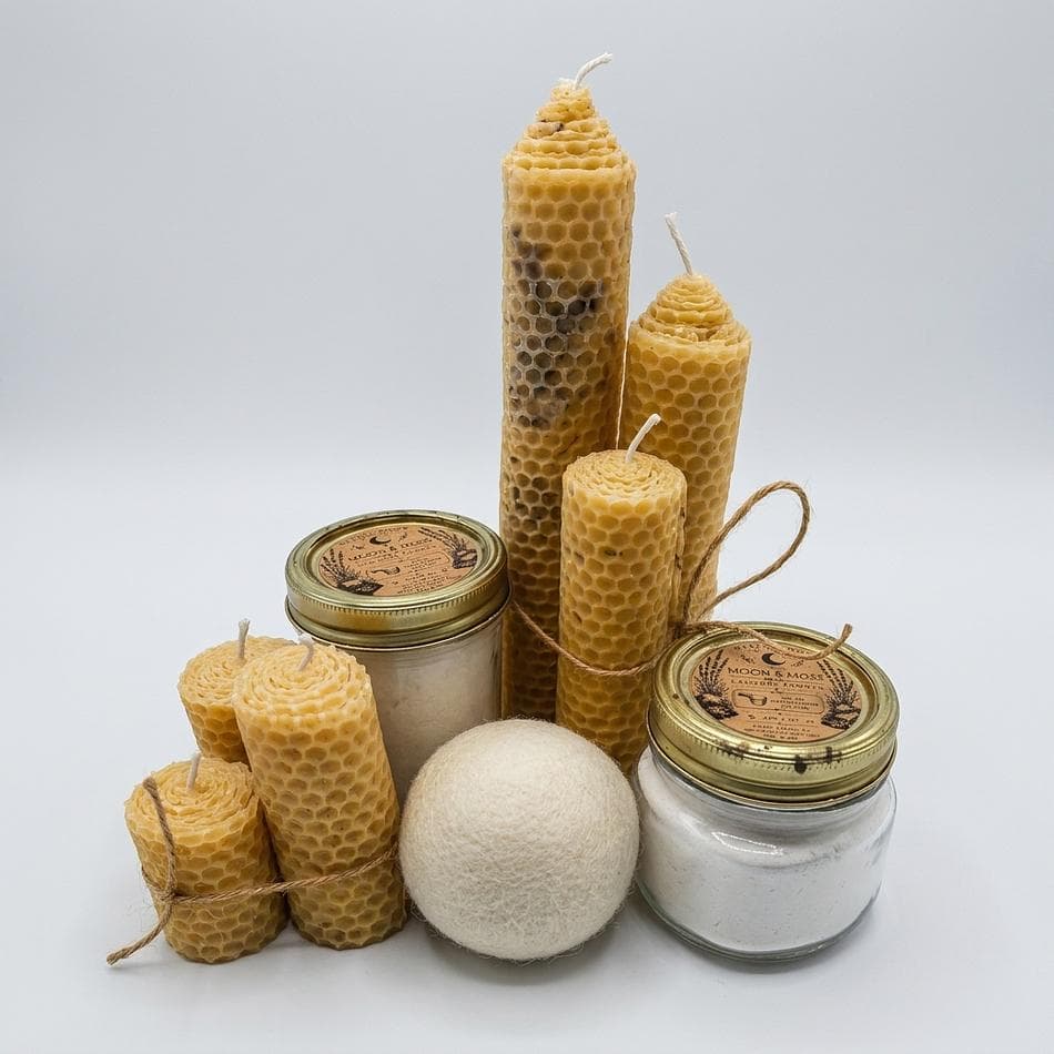 Laundry Powder Kit, 8 oz Detergent + Wool Dryer Ball + Hand-Rolled Beeswax Candles, Natural Scent Boost, Gift Bundle