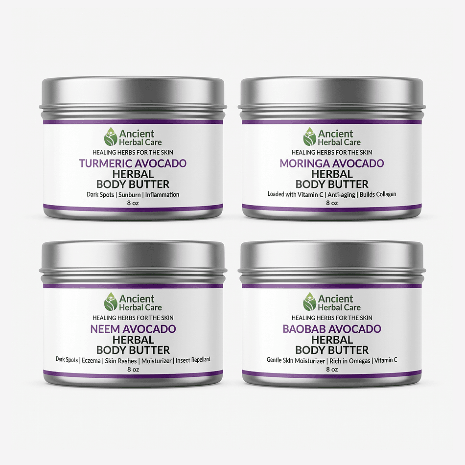 Herbal Body Butter Bundle, Moringa Turmeric Neem Hemp, Deep Moisture for Dry Skin, 4-Pack