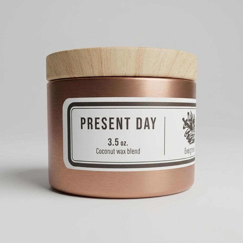 Evergreen Travel Tin Candle, Pine Cedar Eucalyptus, Crisp Woodsy Holiday Scent, Coconut Wax Blend, 3 oz