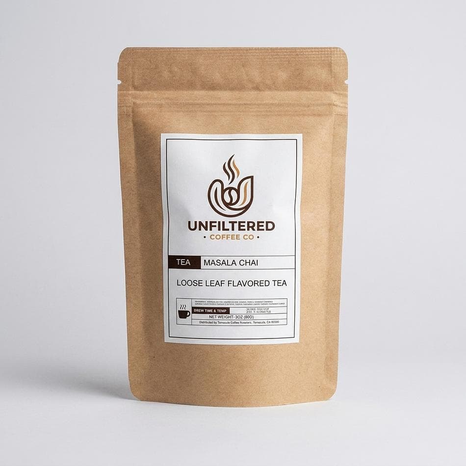 Loose Leaf Masala Chai Black Tea, Ginger Cardamom & Cinnamon, Bold Spiced Flavor, 3 oz Pouch