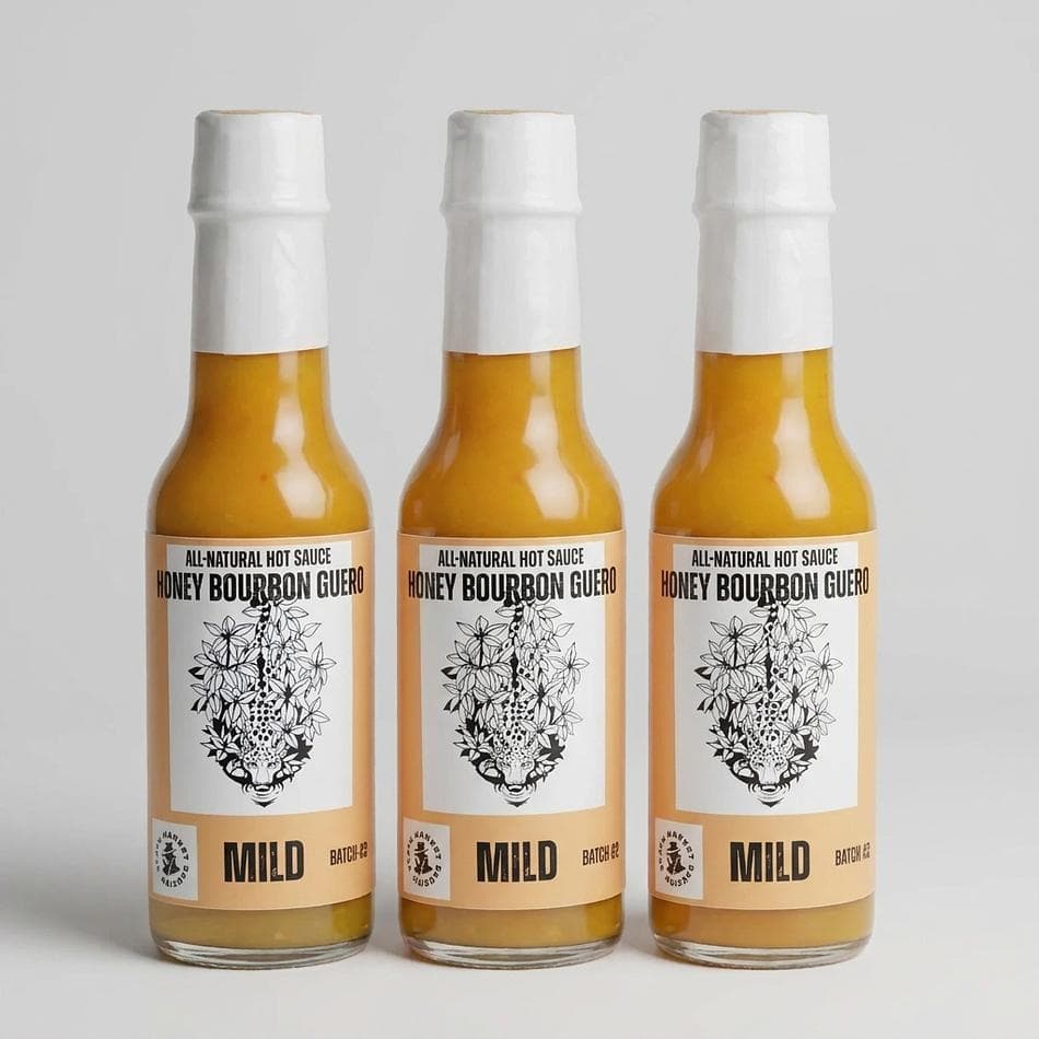 Hot Sauce 3-Pack Gift Set, Honey Bourbon + Garlic Habanero + Toasted Cumin, Heat Variety Pack, 3 Bottles