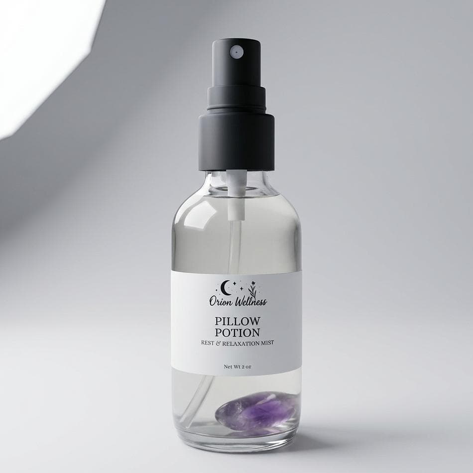 Aromatherapy Pillow Mist, Lavender + Chamomile + Cedarwood, Crystal-Infused Sleep Spray, Amethyst & Clear Quartz