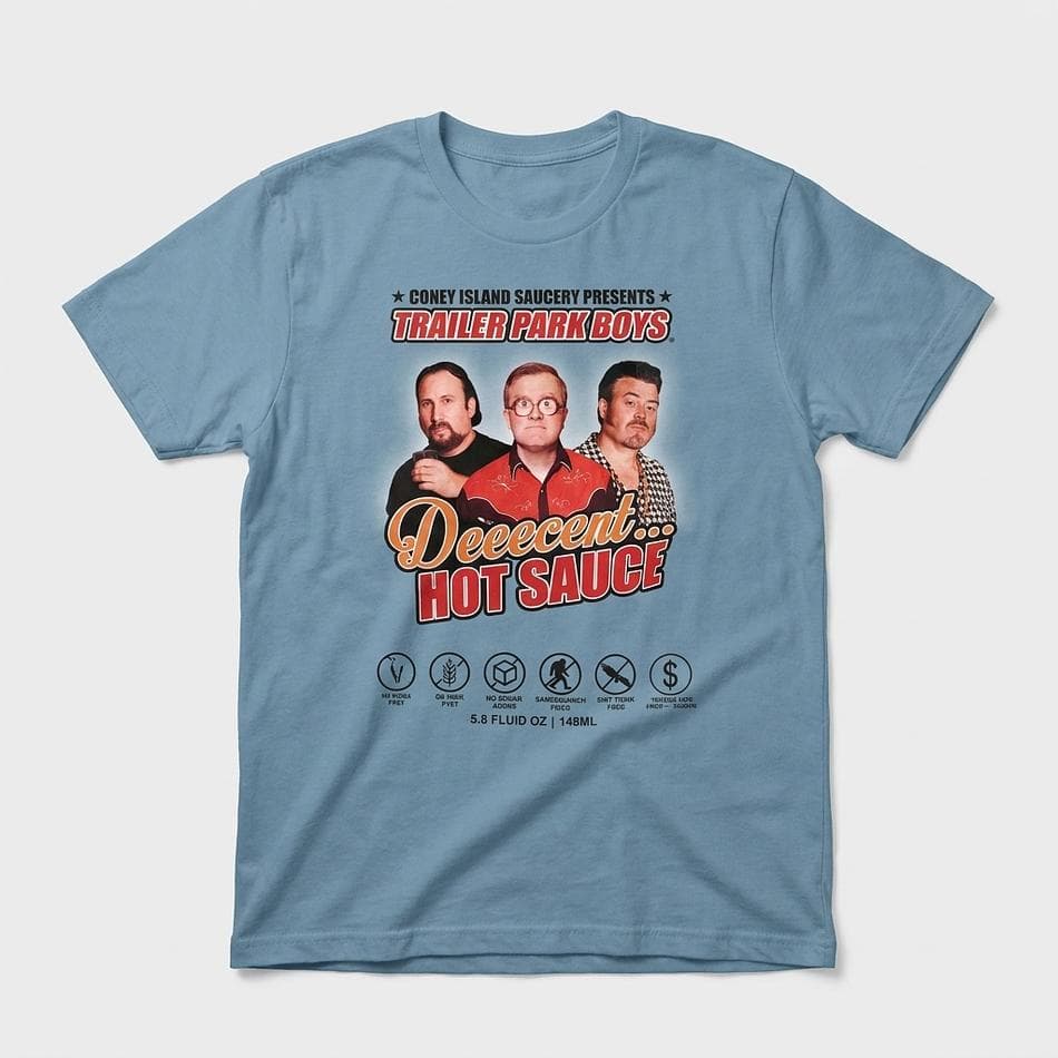 Unisex Graphic T-Shirt, Combed Ring-Spun Cotton, Trailer Park Boys Deeecent Hot Sauce Fan Tee, Pre-Shrunk, Sizes S–4XL