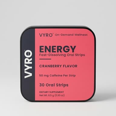 Caffeine Energy Oral Strips, Green Tea Caffeine + L-Theanine + Vitamin B12, Steady Focus, Cranberry Flavor, 30-Count Tin