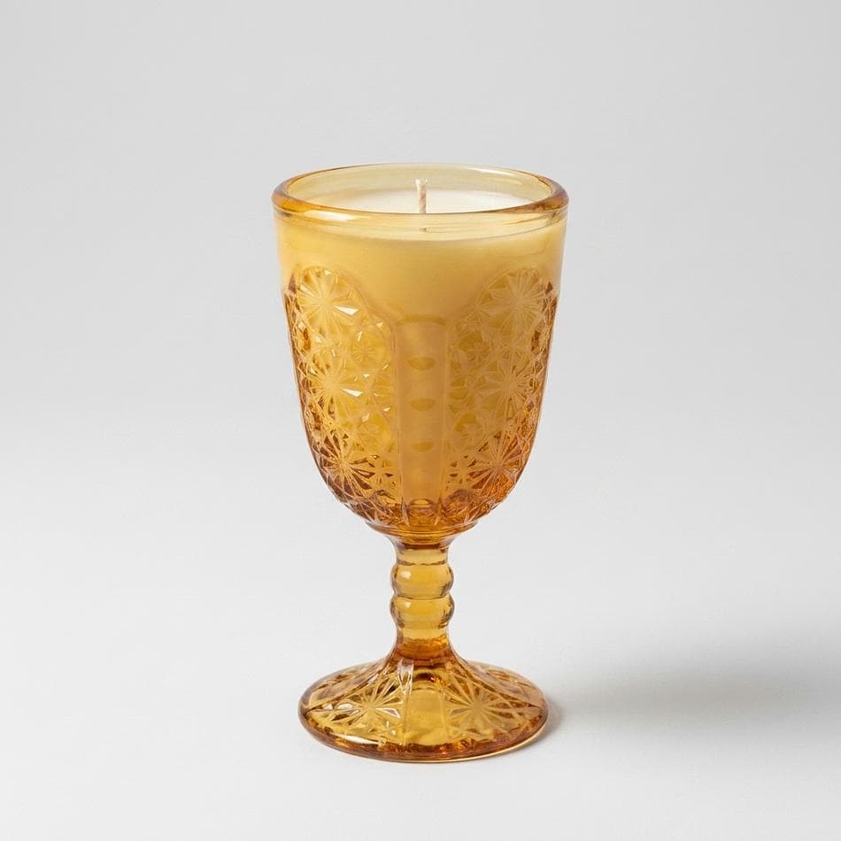 Antique Amber Goblet Soy Candle, Daisy & Button EAPG Glass, Bourbon Butterscotch Scent, 2.52 oz, 1 Wick
