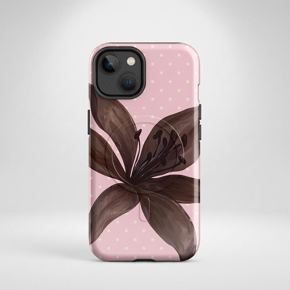 MagSafe Tough iPhone Case, Polycarbonate + TPU Dual Layer, Drop Protection, Matte/Gloss, Blush Mocha Tiger Lily Design