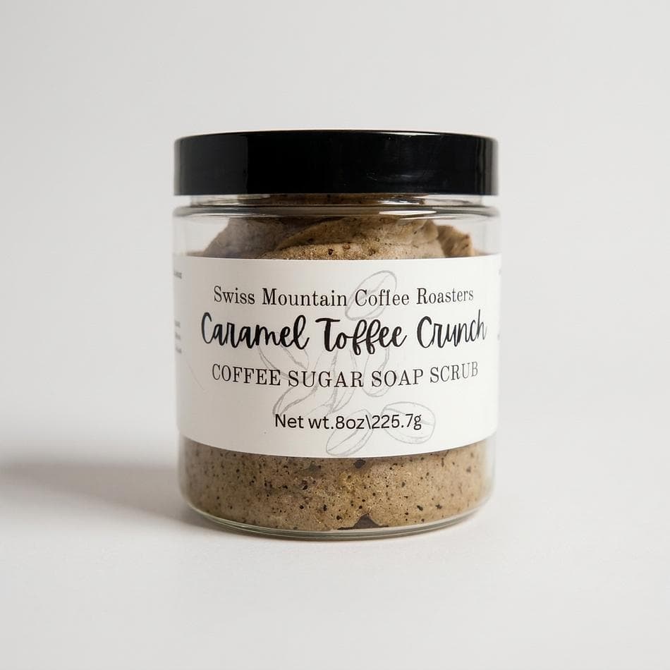 Whipped Soap Scrub, Upcycled Coffee, Gentle Exfoliating Body Wash, Caramel Toffee Scent, 1 Jar