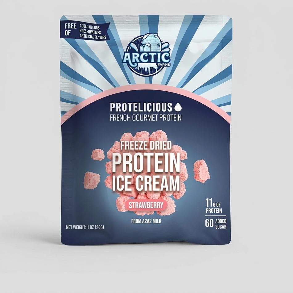 Freeze-Dried Protein Ice Cream Bites, A2A2 Milk & Strawberry Purée, Zero Added Sugar, 10g Protein, Resealable Bag