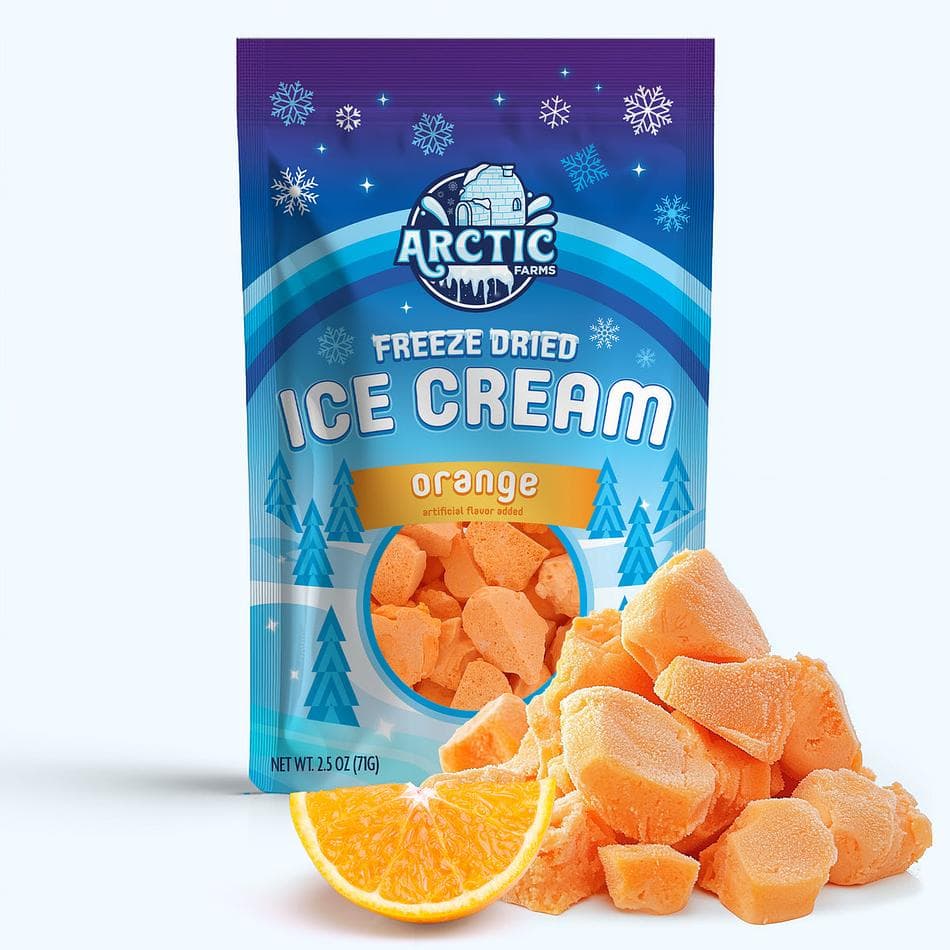 Freeze-Dried Ice Cream Bits, Orange, No-Melt Crunchy Snack, Shelf-Stable, Large Resealable Bag (2.5 oz)